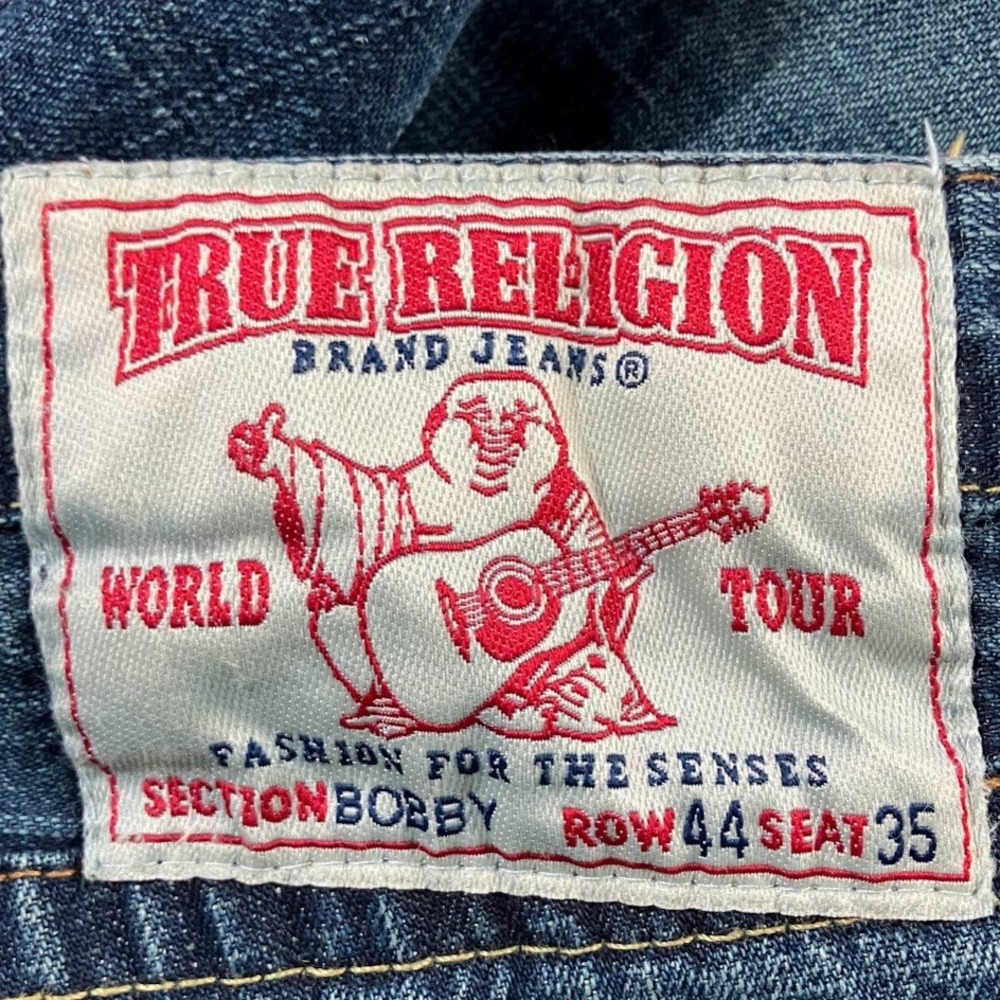 True Religion Bobby Jeans Mens 43x27 Medium Wash Straight‎ Leg Distressed Denim - Picture 2 of 15